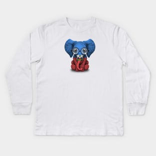 Baby Elephant with Glasses and Haitian Flag Kids Long Sleeve T-Shirt